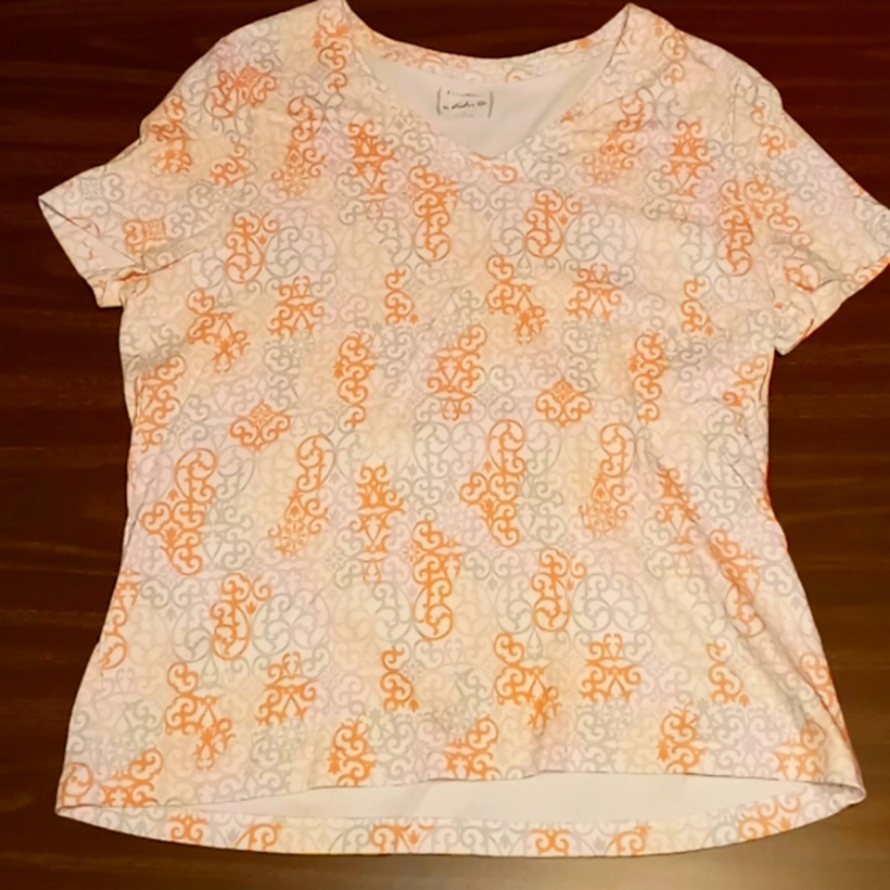 Studio Works Pink/Orange Scroll Print Tee XL